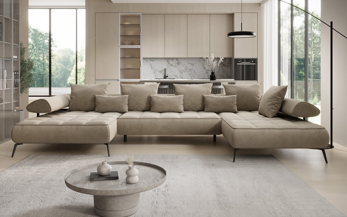 Canapé Designer U Sydney Velours avec fonction de couchage électrique