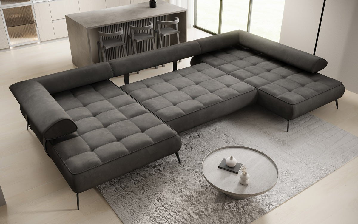 Canapé Designer U Sydney Velours avec fonction de couchage électrique