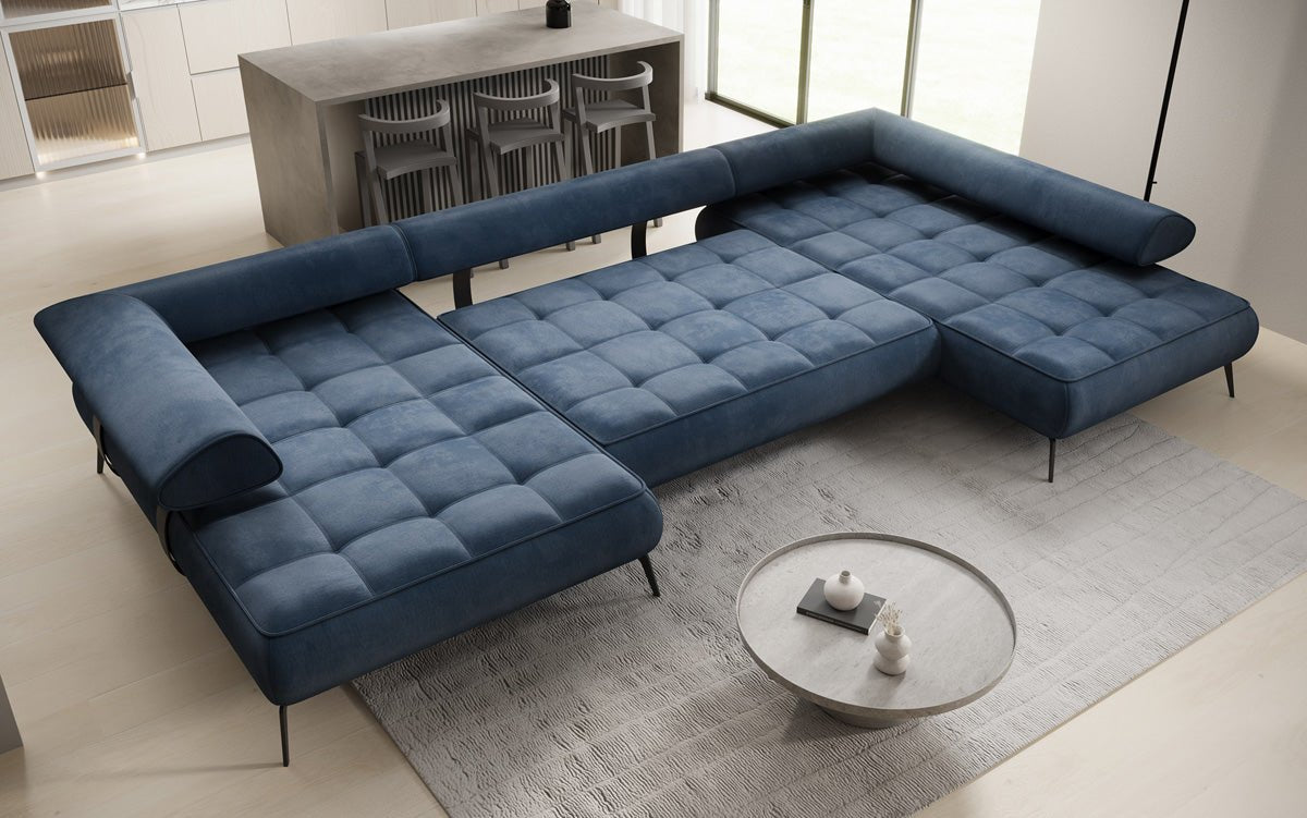 Canapé Designer U Sydney Velours avec fonction de couchage électrique