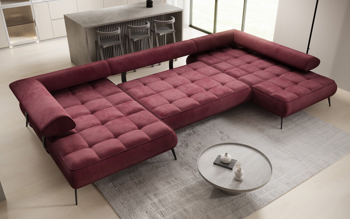 Canapé Designer U Sydney Velours avec fonction de couchage électrique