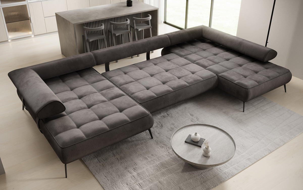 Canapé Designer U Sydney Velours avec fonction de couchage électrique