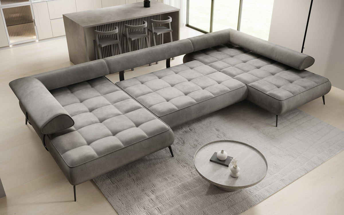 Canapé Designer U Sydney Velours avec fonction de couchage électrique
