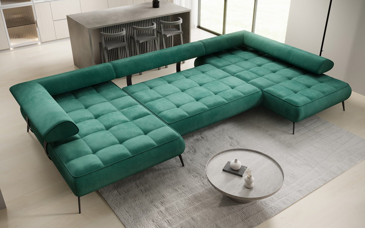 Canapé Designer U Sydney Velours avec fonction de couchage électrique