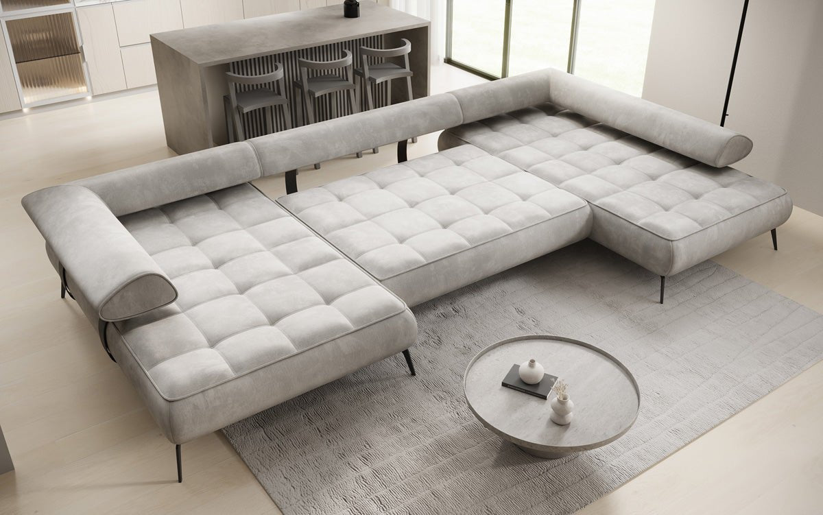 Canapé Designer U Sydney Velours avec fonction de couchage électrique