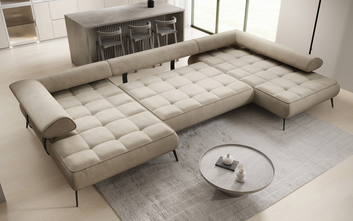 Canapé Designer U Sydney Velours avec fonction de couchage électrique