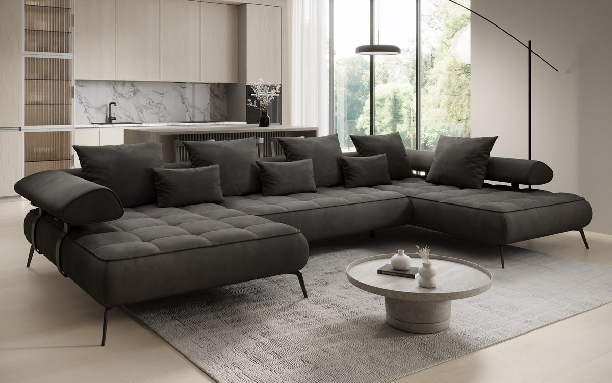 Canapé Designer U Sydney Velours avec fonction de couchage électrique