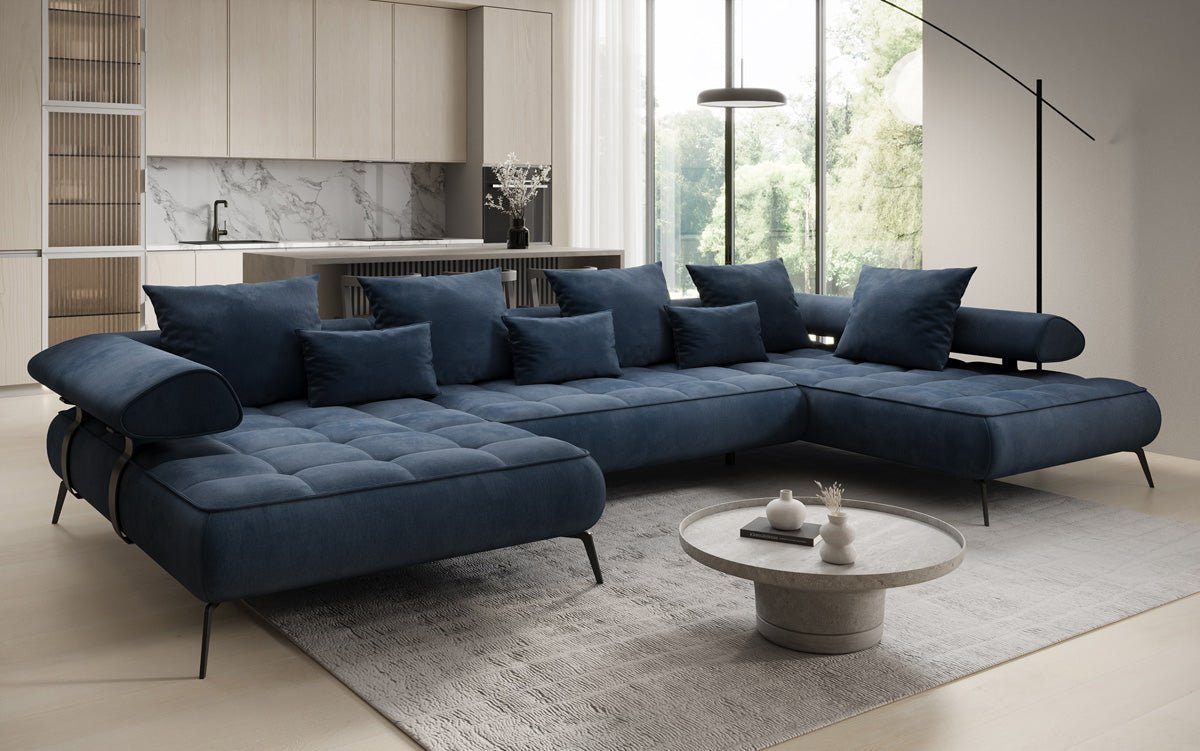 Canapé Designer U Sydney Velours avec fonction de couchage électrique