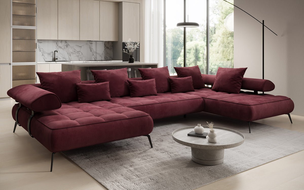 Canapé Designer U Sydney Velours avec fonction de couchage électrique