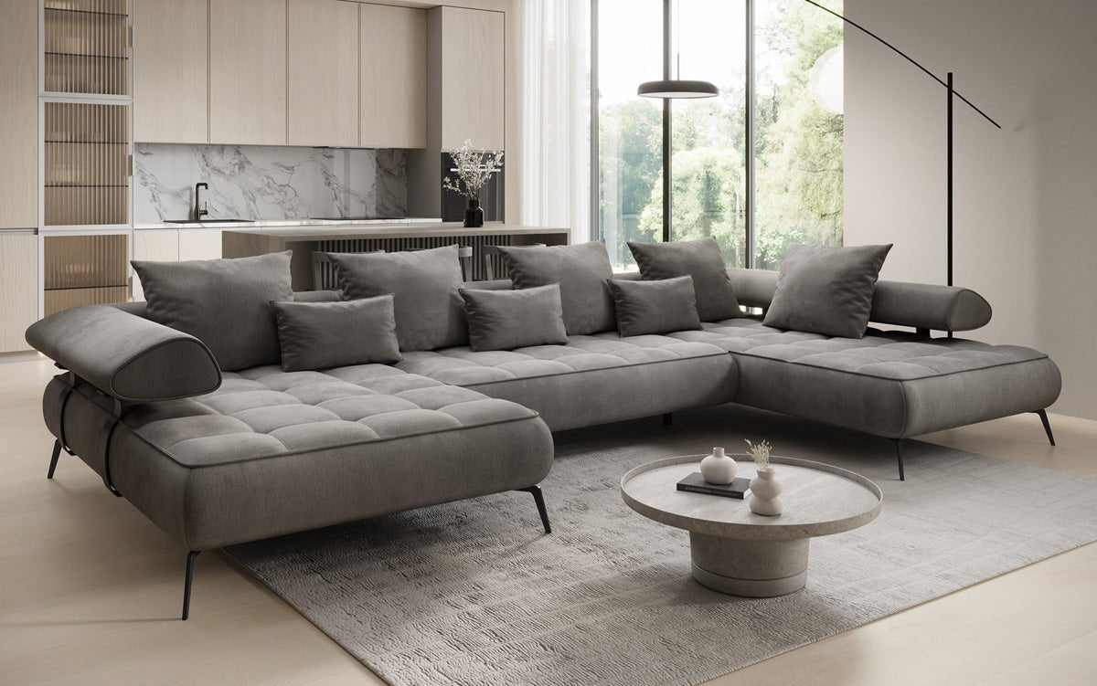 Canapé Designer U Sydney Velours avec fonction de couchage électrique