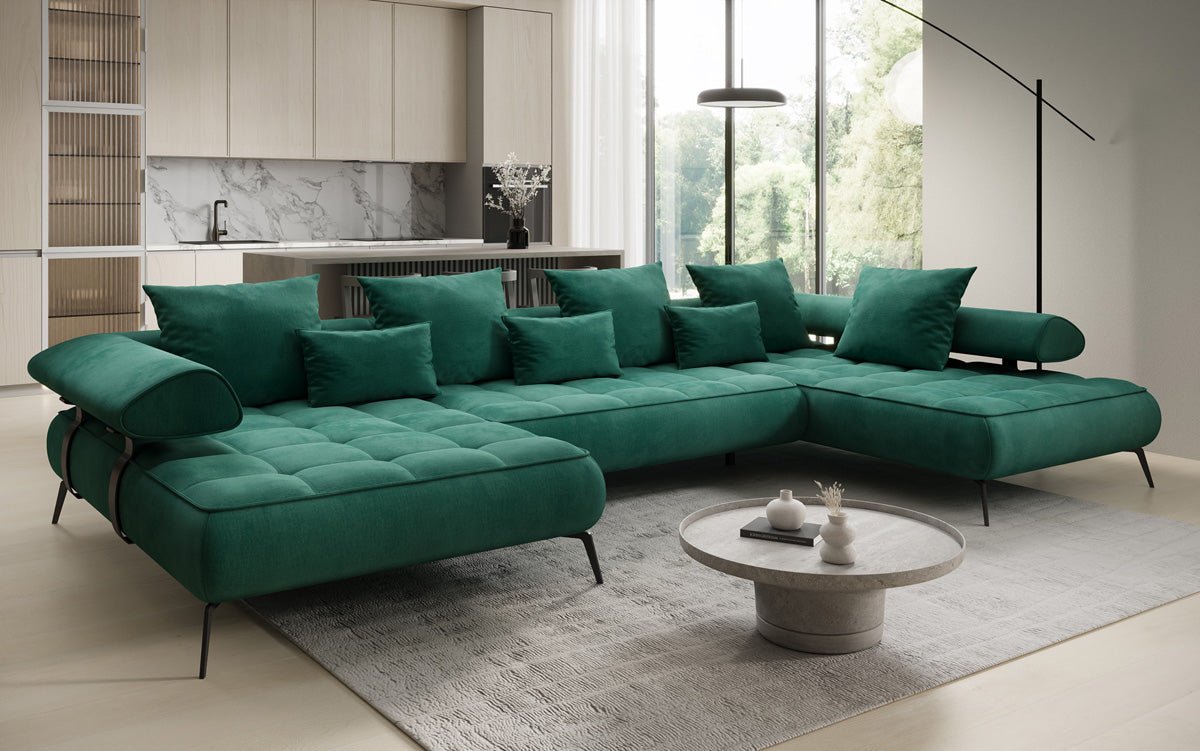 Canapé Designer U Sydney Velours avec fonction de couchage électrique