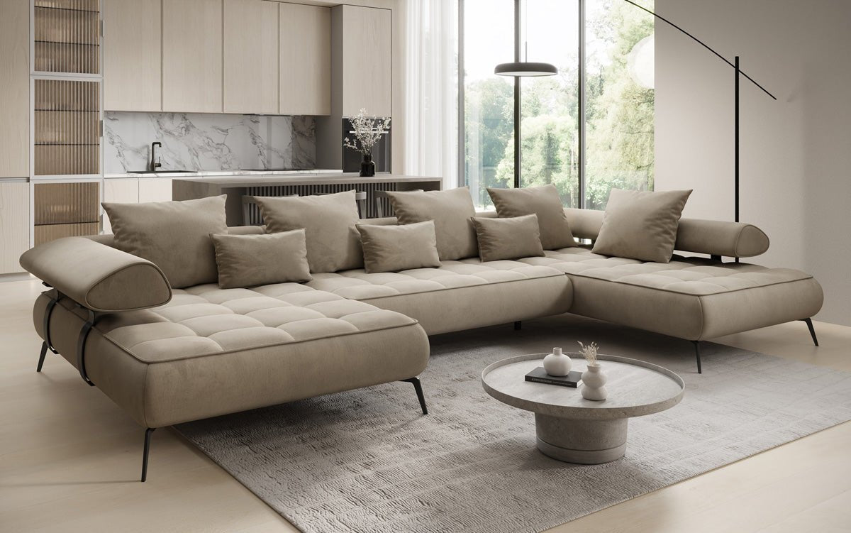 Canapé Designer U Sydney Velours avec fonction de couchage électrique