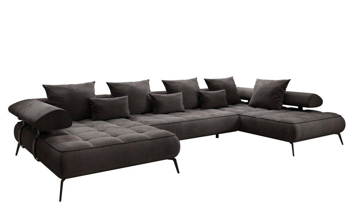 Canapé Designer U Sydney Velours avec fonction de couchage électrique