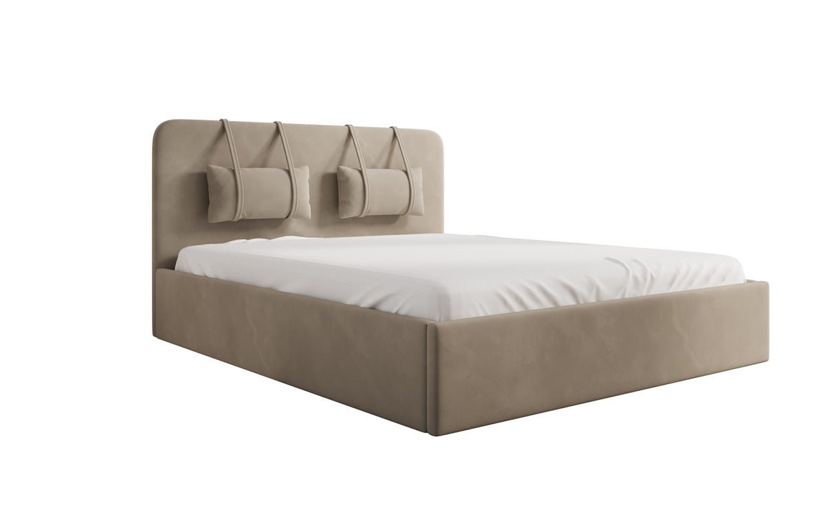 Lit rembourré design Alma en velours avec rangement