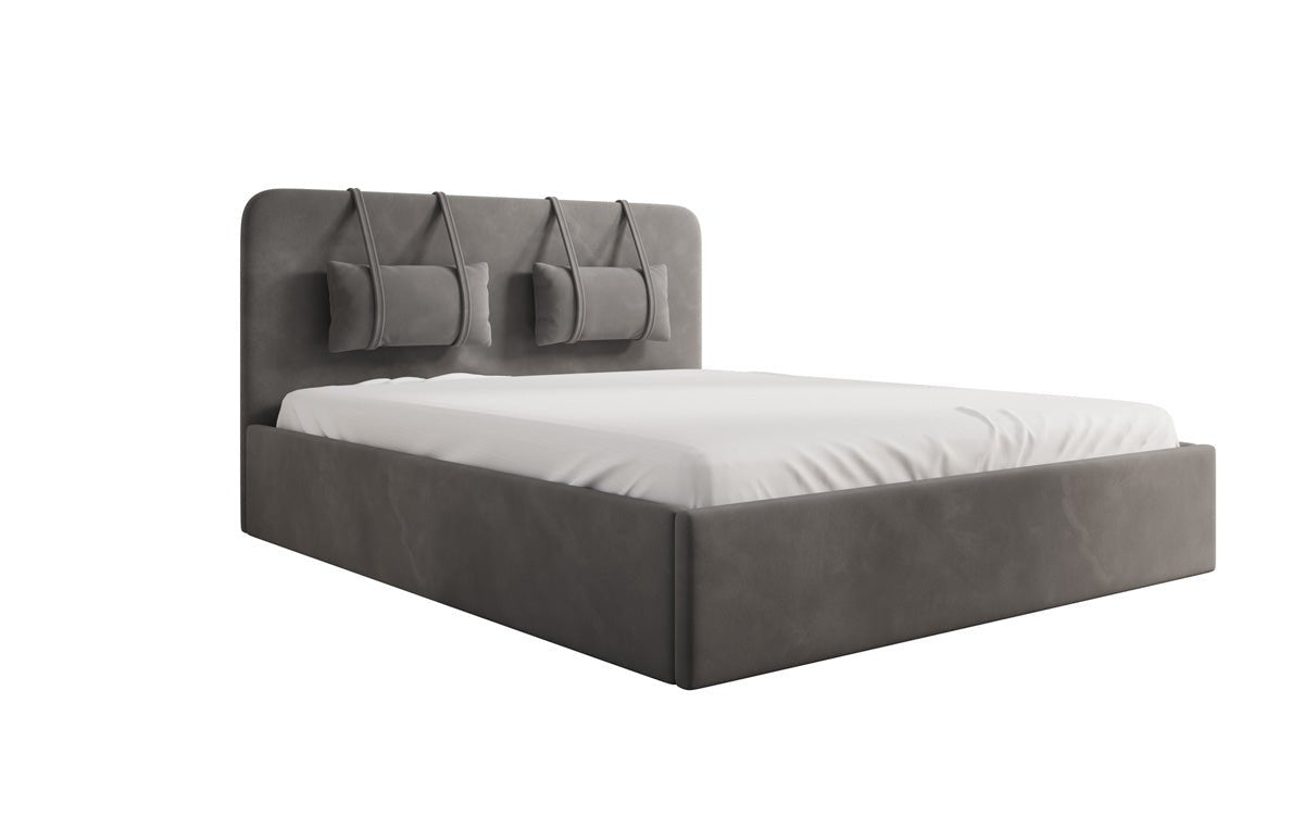 Lit rembourré design Alma en velours avec rangement