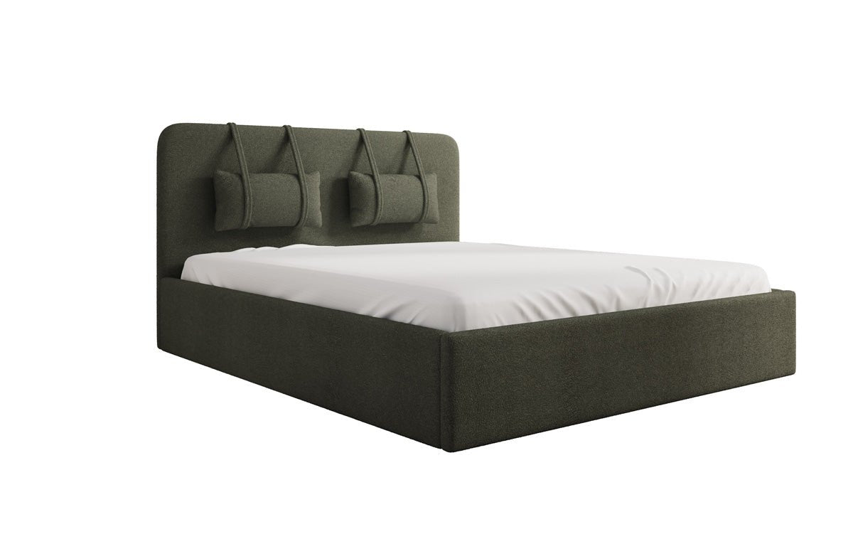 Lit rembourré design Alma en Bouclé avec rangement