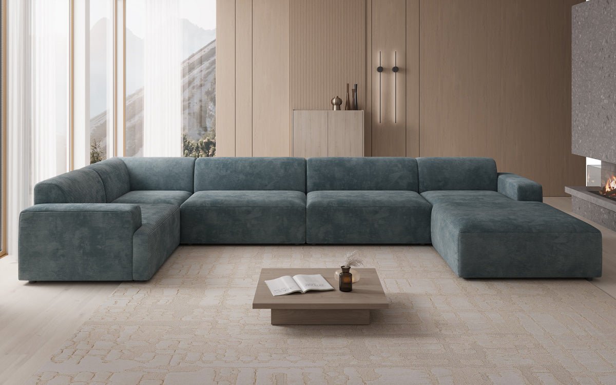 Designbank Monza U XXL in Ribstof