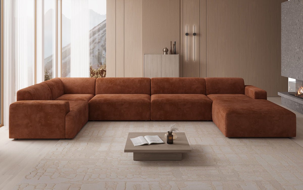 Designbank Monza U XXL in Ribstof