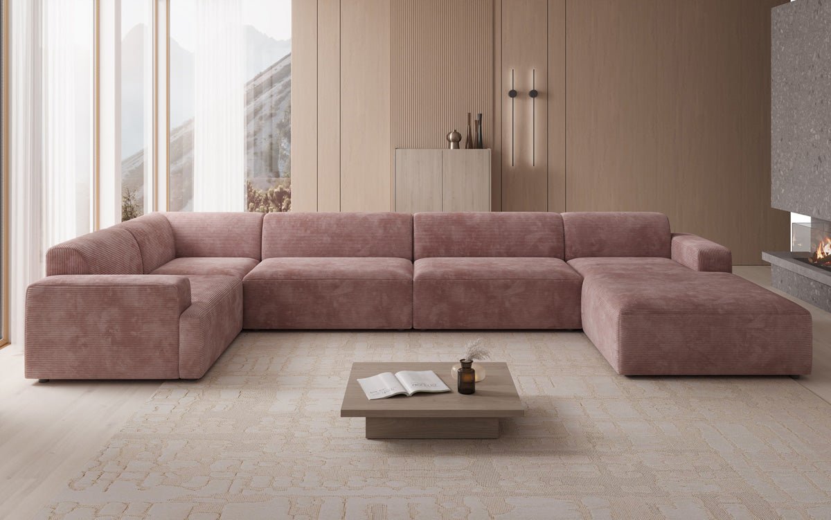 Designbank Monza U XXL in Ribstof