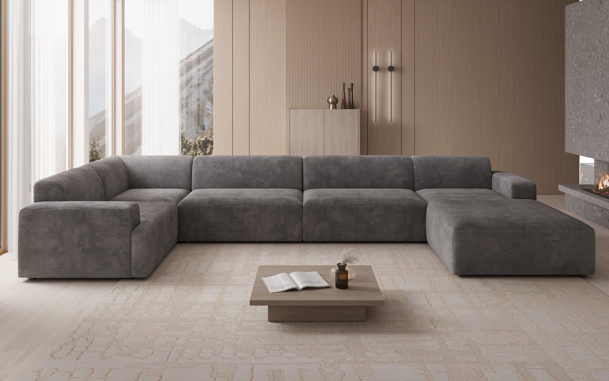 Designbank Monza U XXL in Ribstof