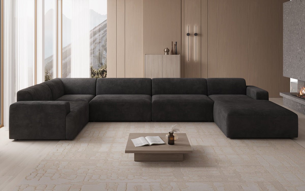Designbank Monza U XXL in Ribstof