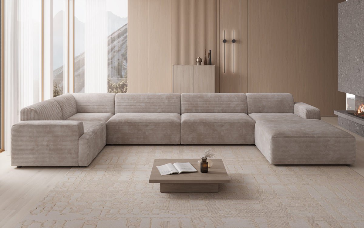 Designbank Monza U XXL in Ribstof
