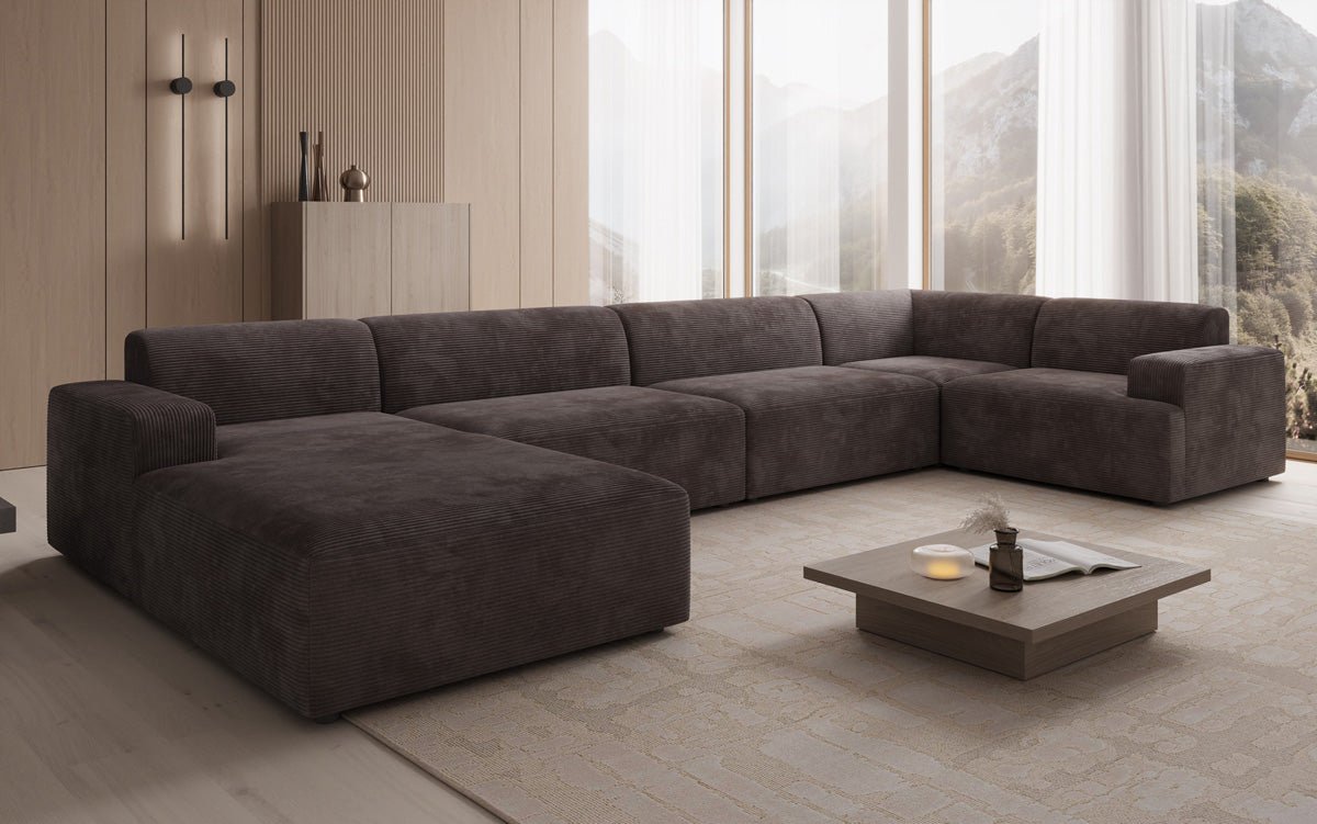 Designbank Monza U XXL in Ribstof