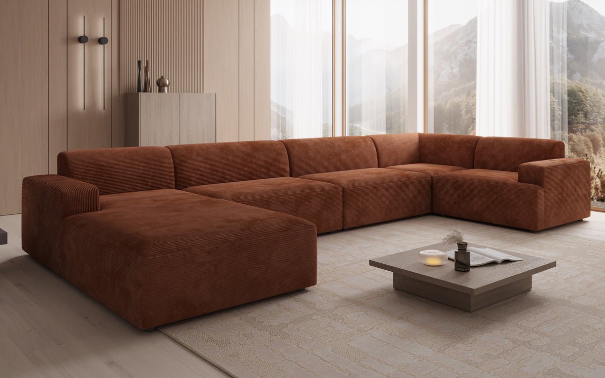 Designbank Monza U XXL in Ribstof