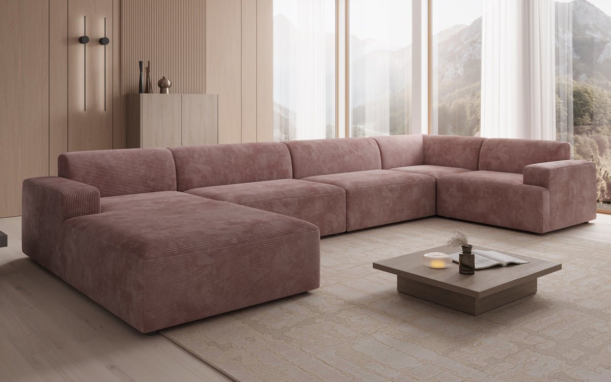 Designbank Monza U XXL in Ribstof