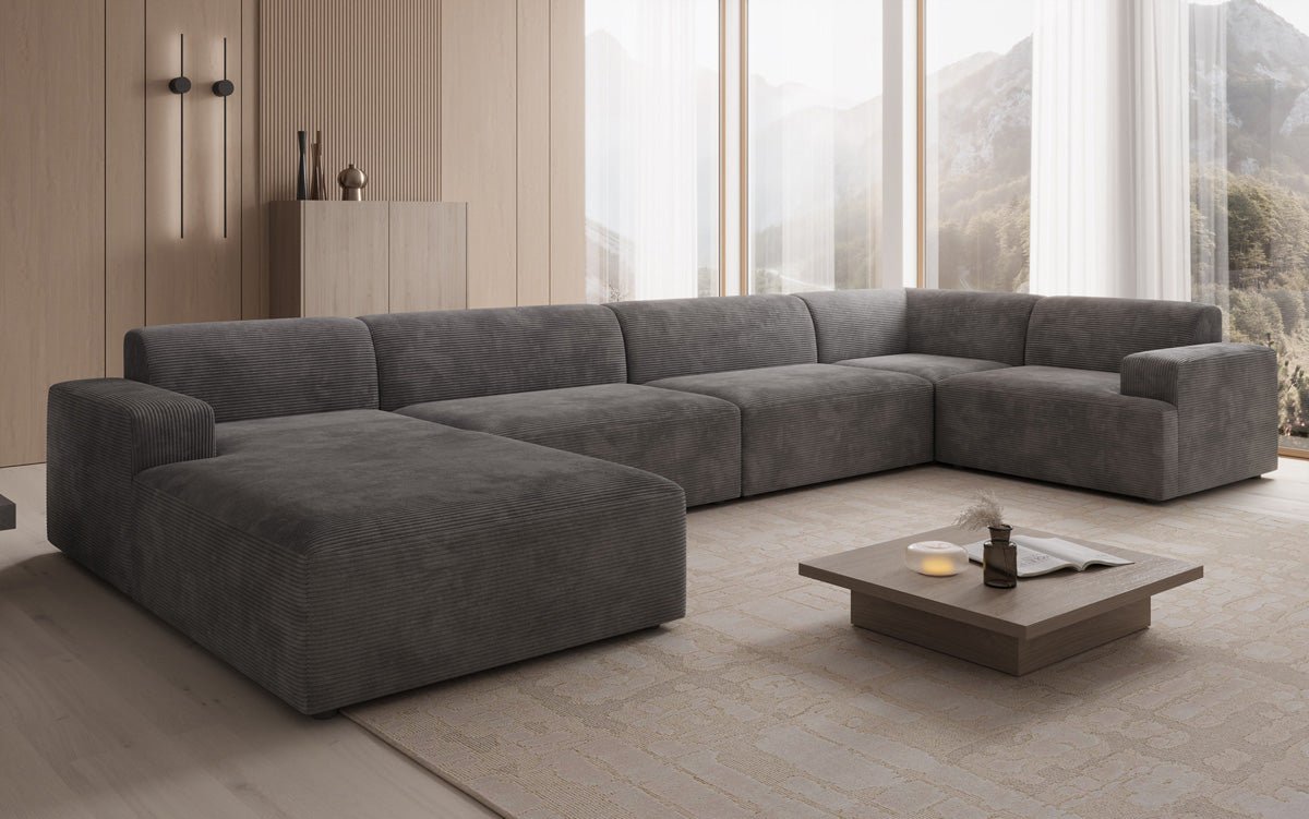 Designbank Monza U XXL in Ribstof