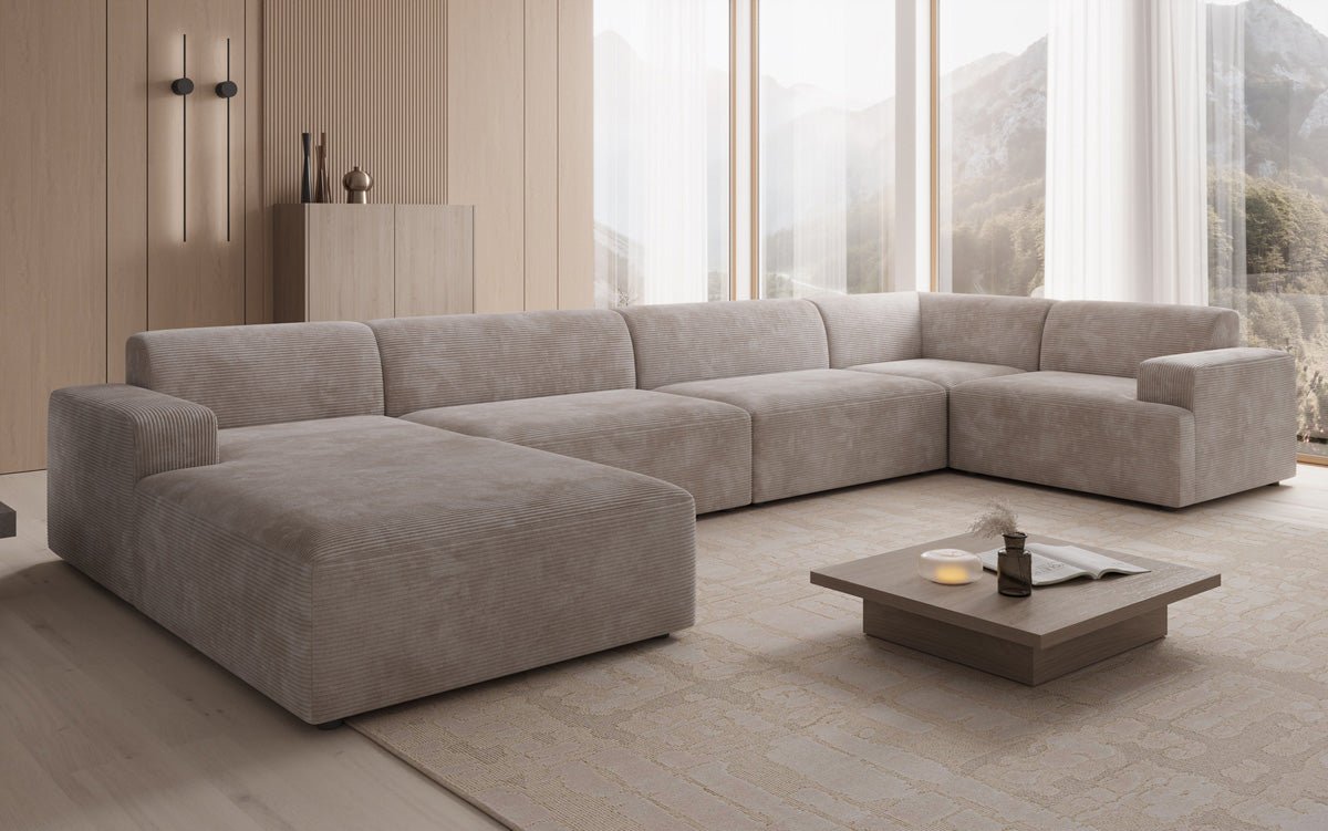 Designbank Monza U XXL in Ribstof