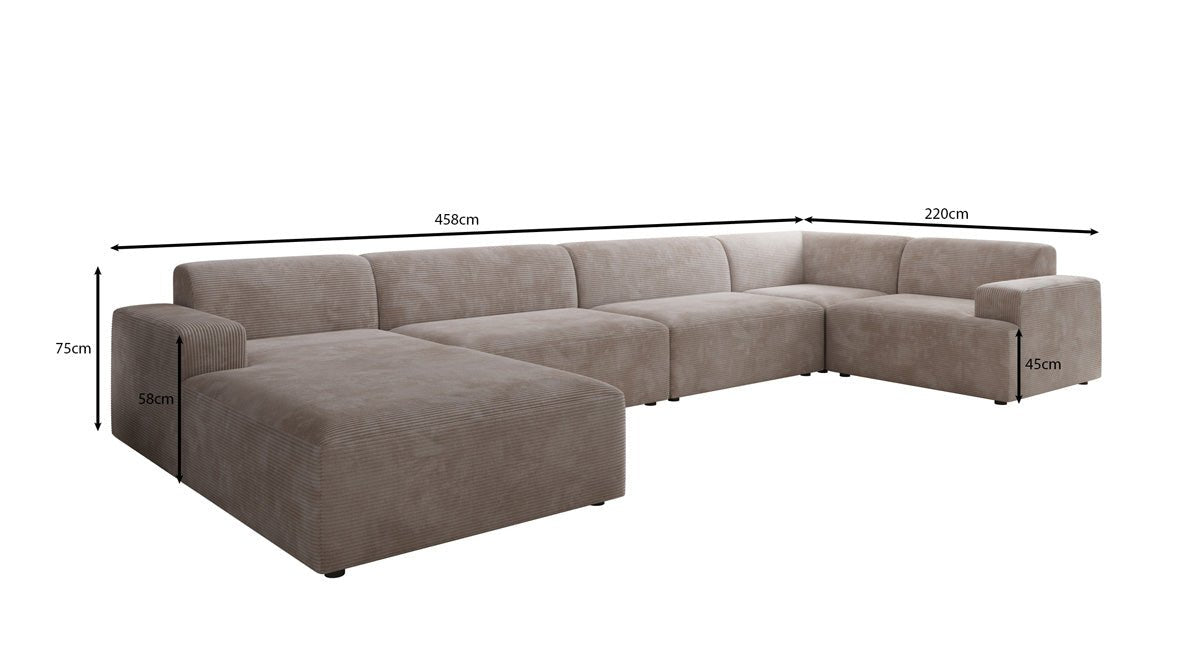 Designbank Monza U XXL in Ribstof
