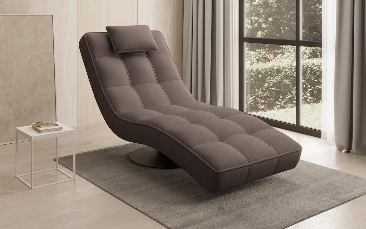 Chaise longue relaxante design Livara en tissu avec fonction pivotante