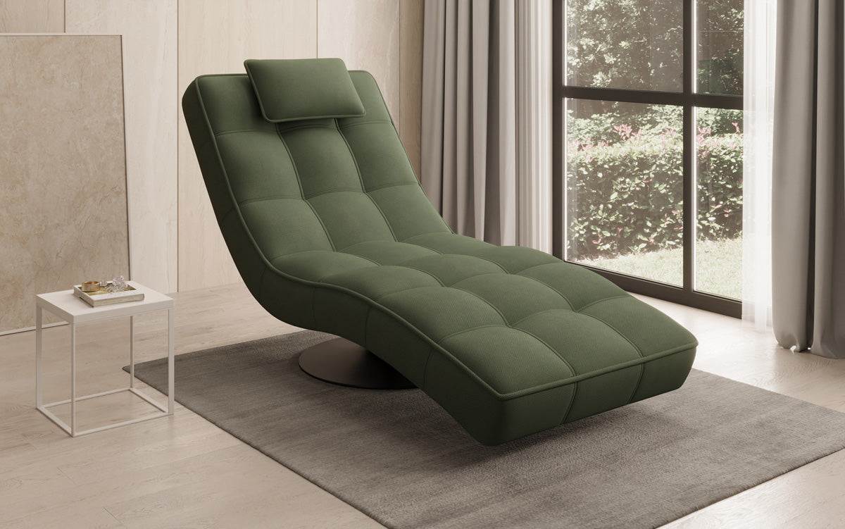 Chaise longue relaxante design Livara en tissu avec fonction pivotante