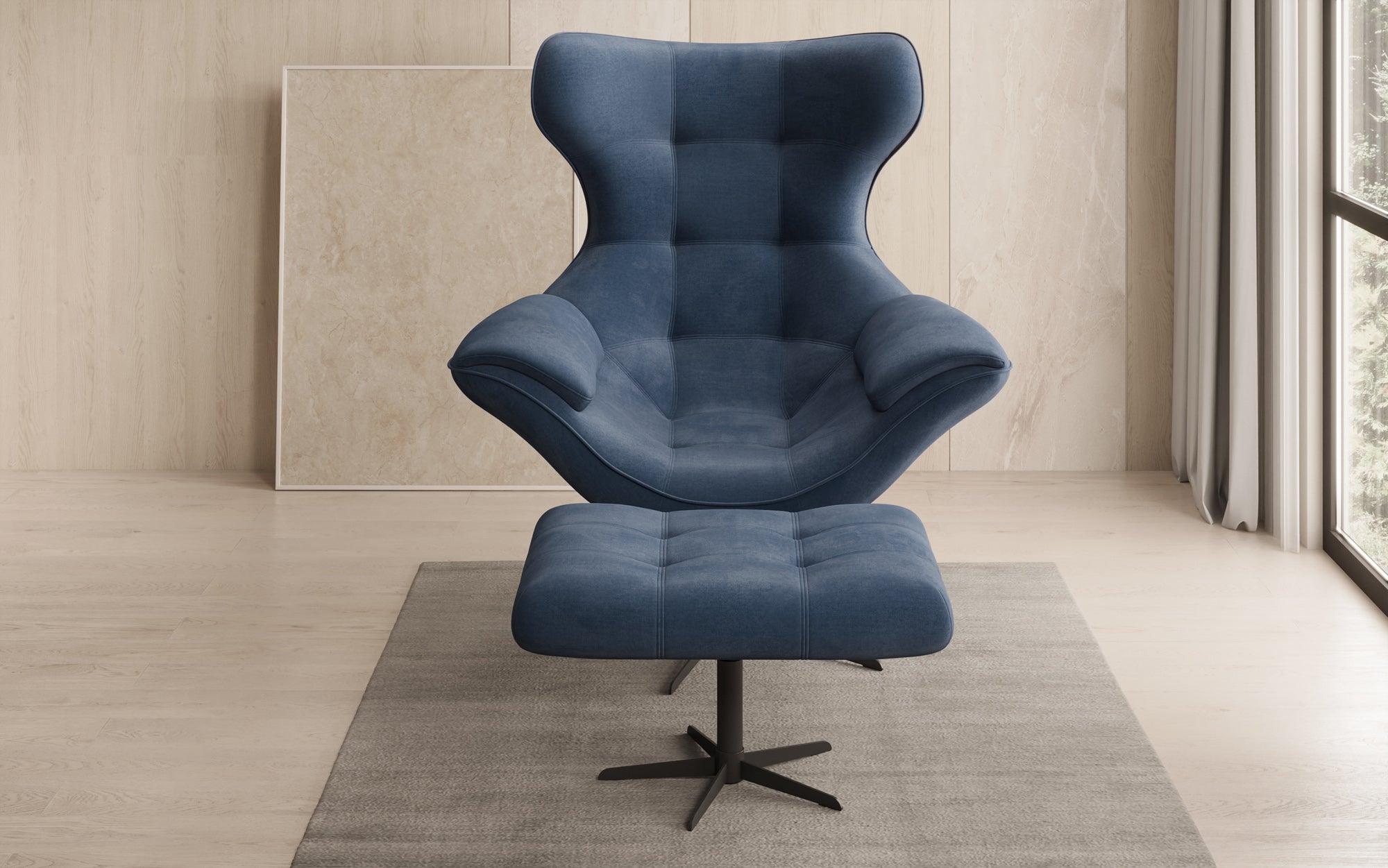 Designer Sofa-Sessel Aurelio inkl. Beistellhocker in Fluweel