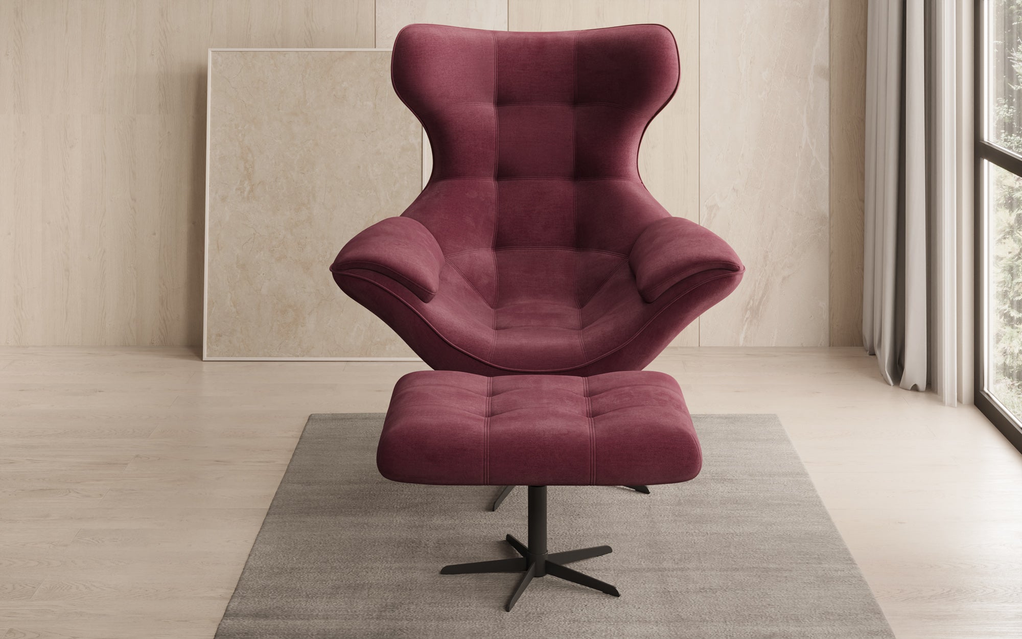 Designer Sofa-Sessel Aurelio inkl. Beistellhocker in Fluweel
