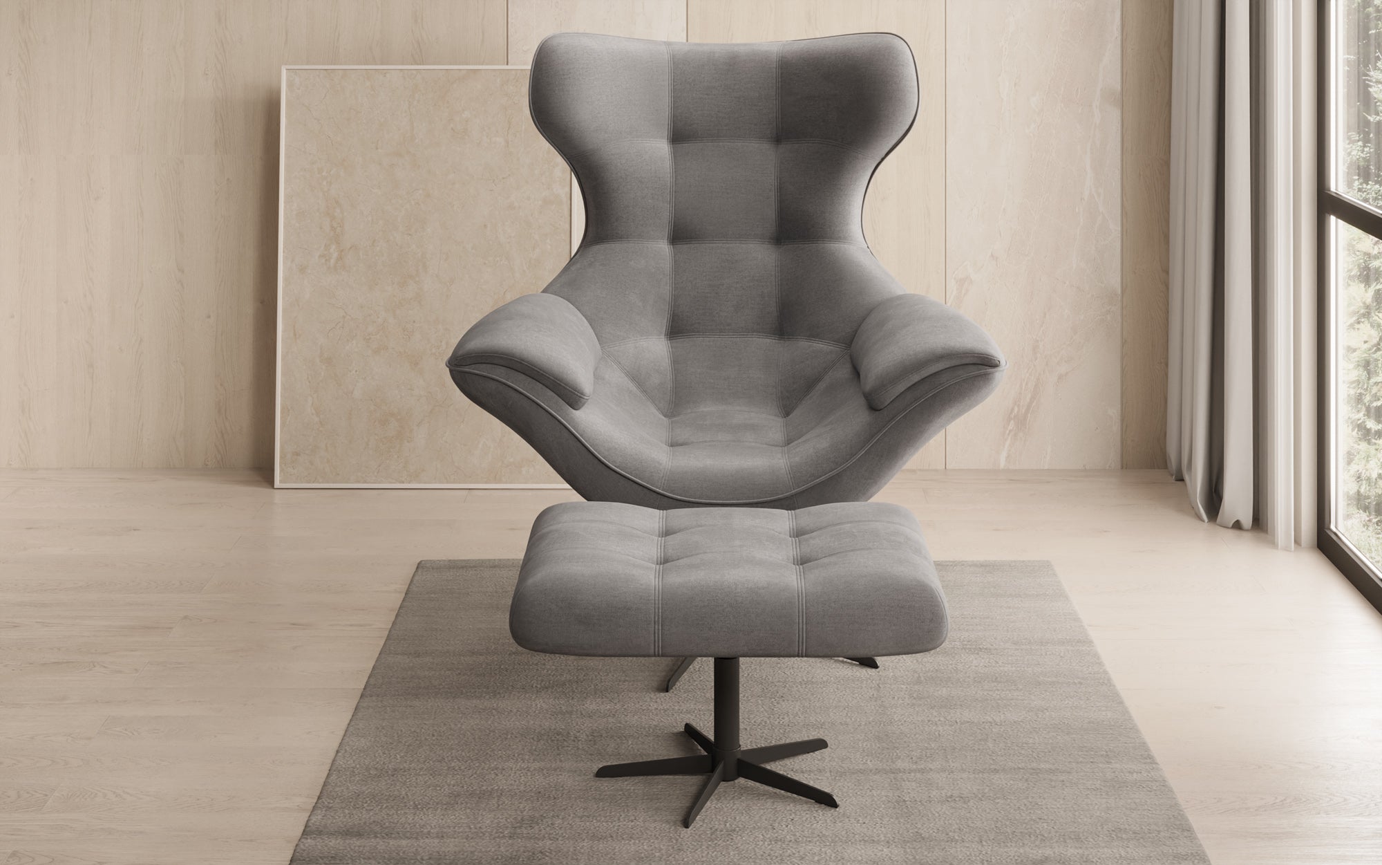 Designer Sofa-Sessel Aurelio inkl. Beistellhocker in Fluweel