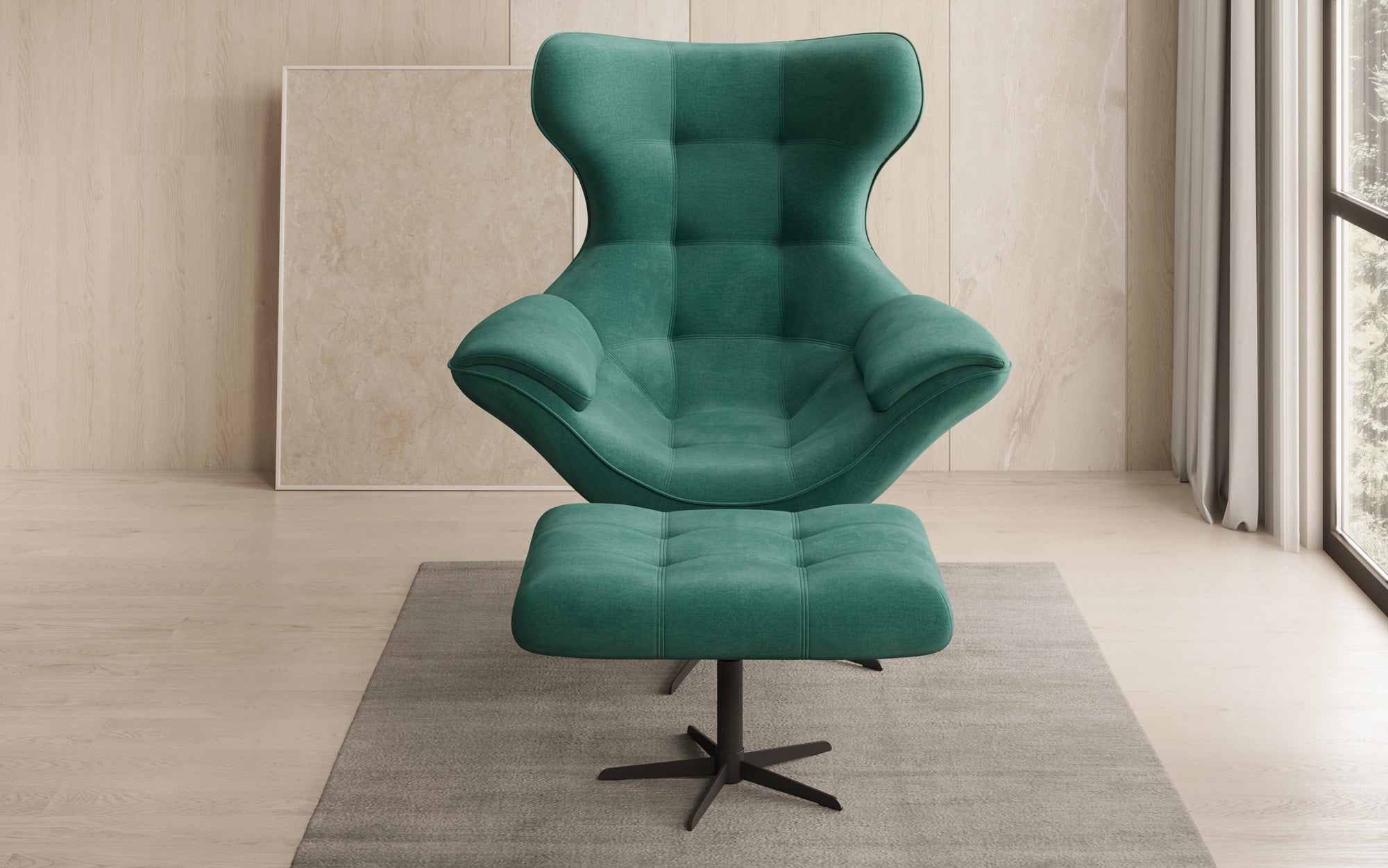 Designer Sofa-Sessel Aurelio inkl. Beistellhocker in Fluweel