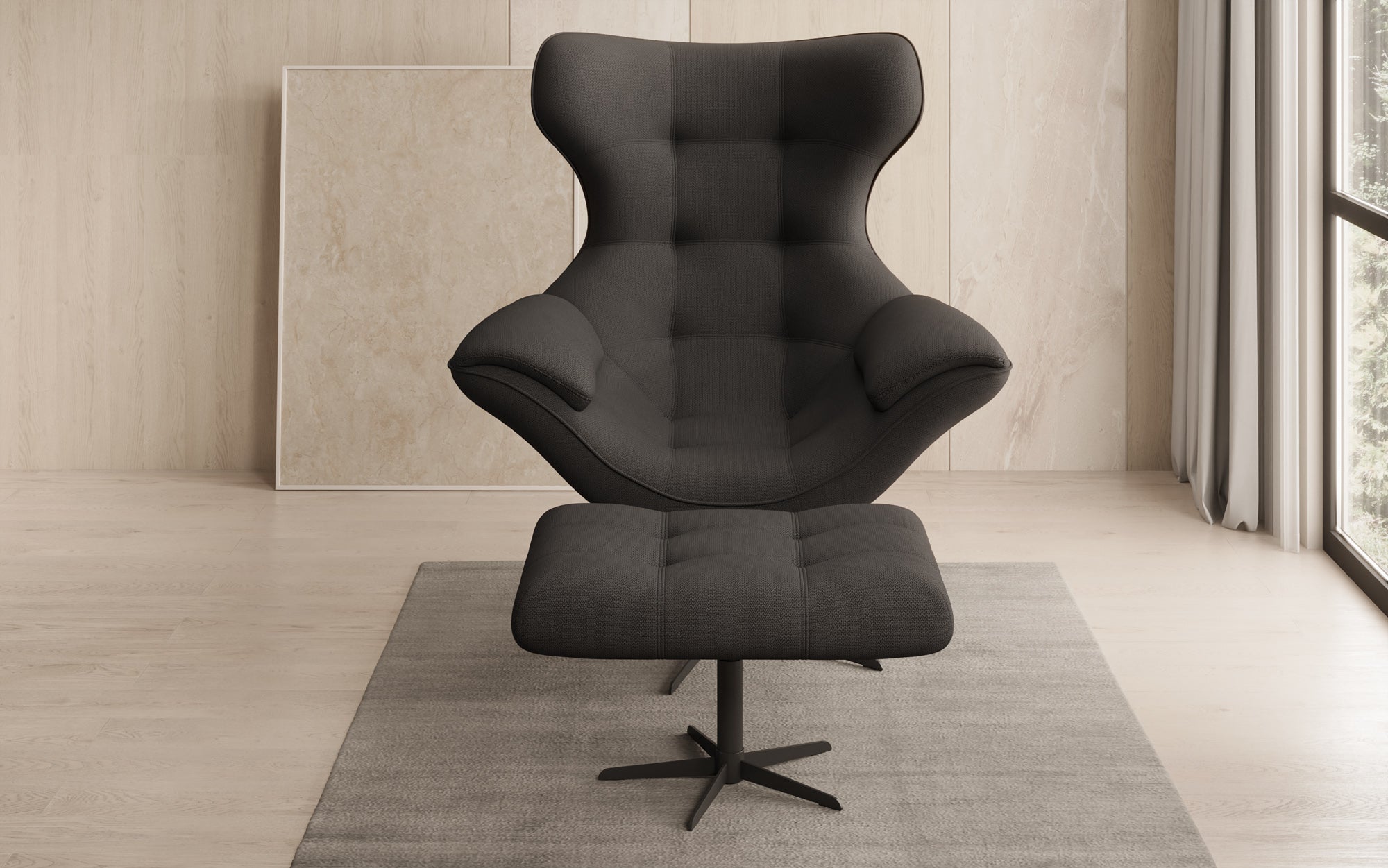 Fauteuil-canapé design Aurelio incl. repose-pieds en Tissu