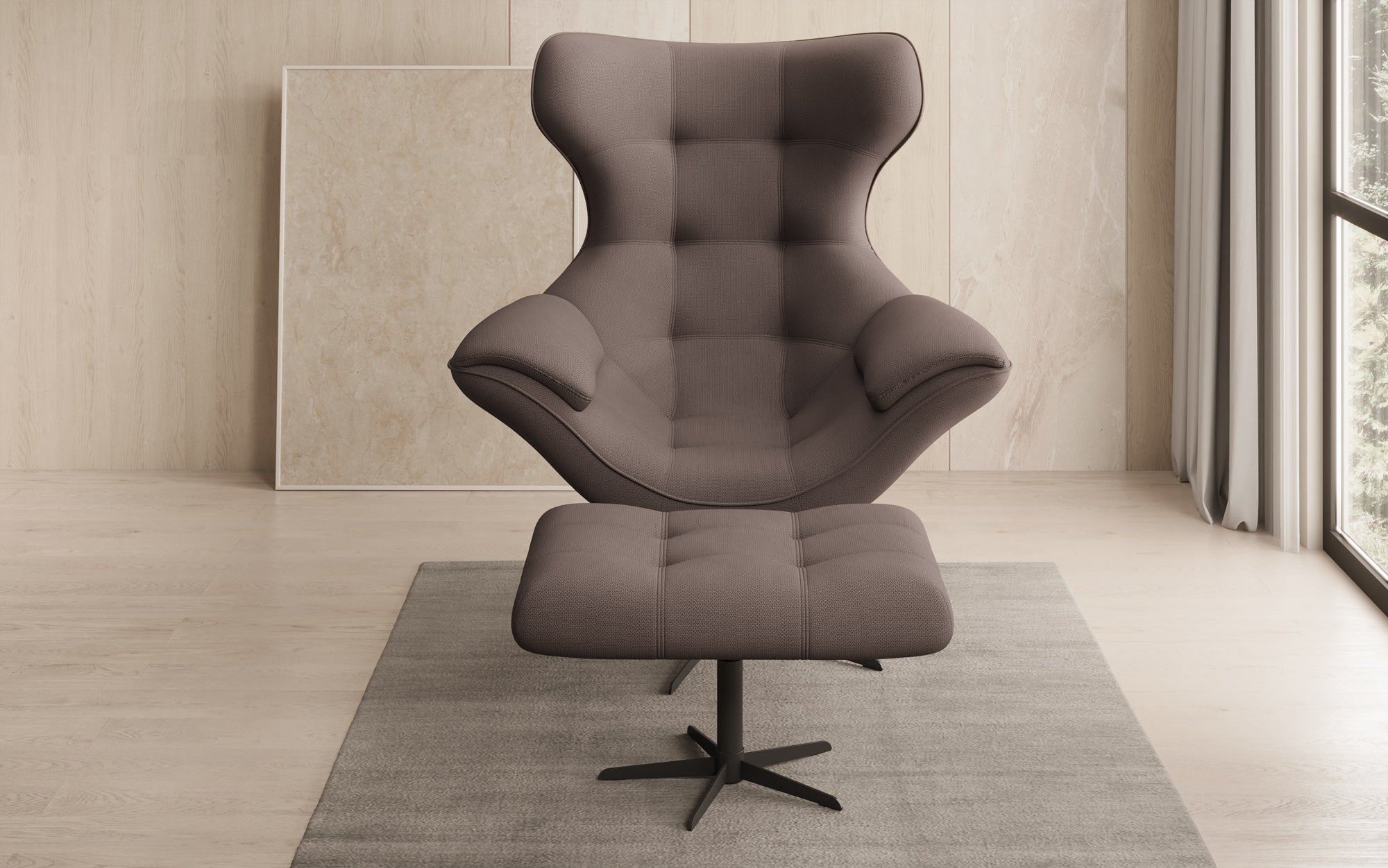 Fauteuil-canapé design Aurelio incl. repose-pieds en Tissu