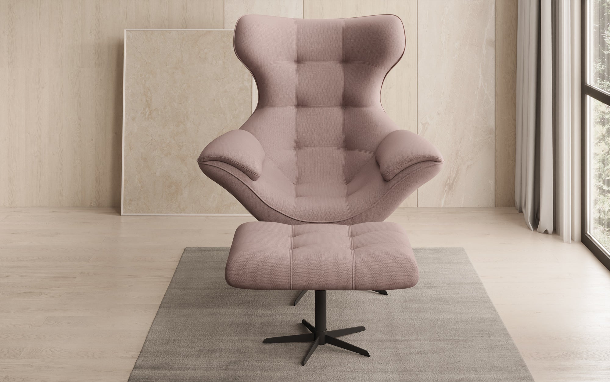 Fauteuil-canapé design Aurelio incl. repose-pieds en Tissu