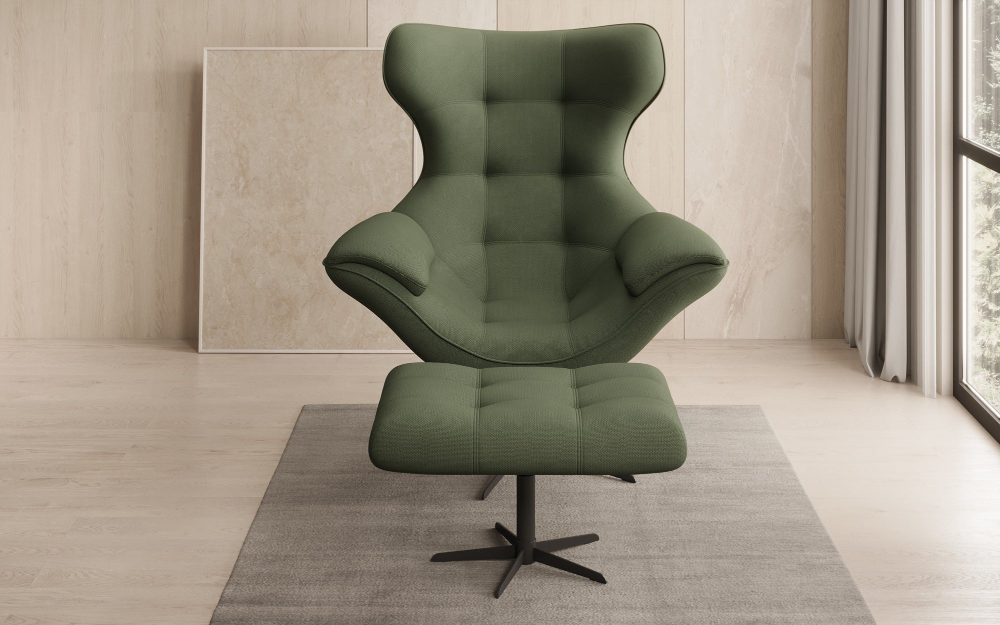 Fauteuil-canapé design Aurelio incl. repose-pieds en Tissu
