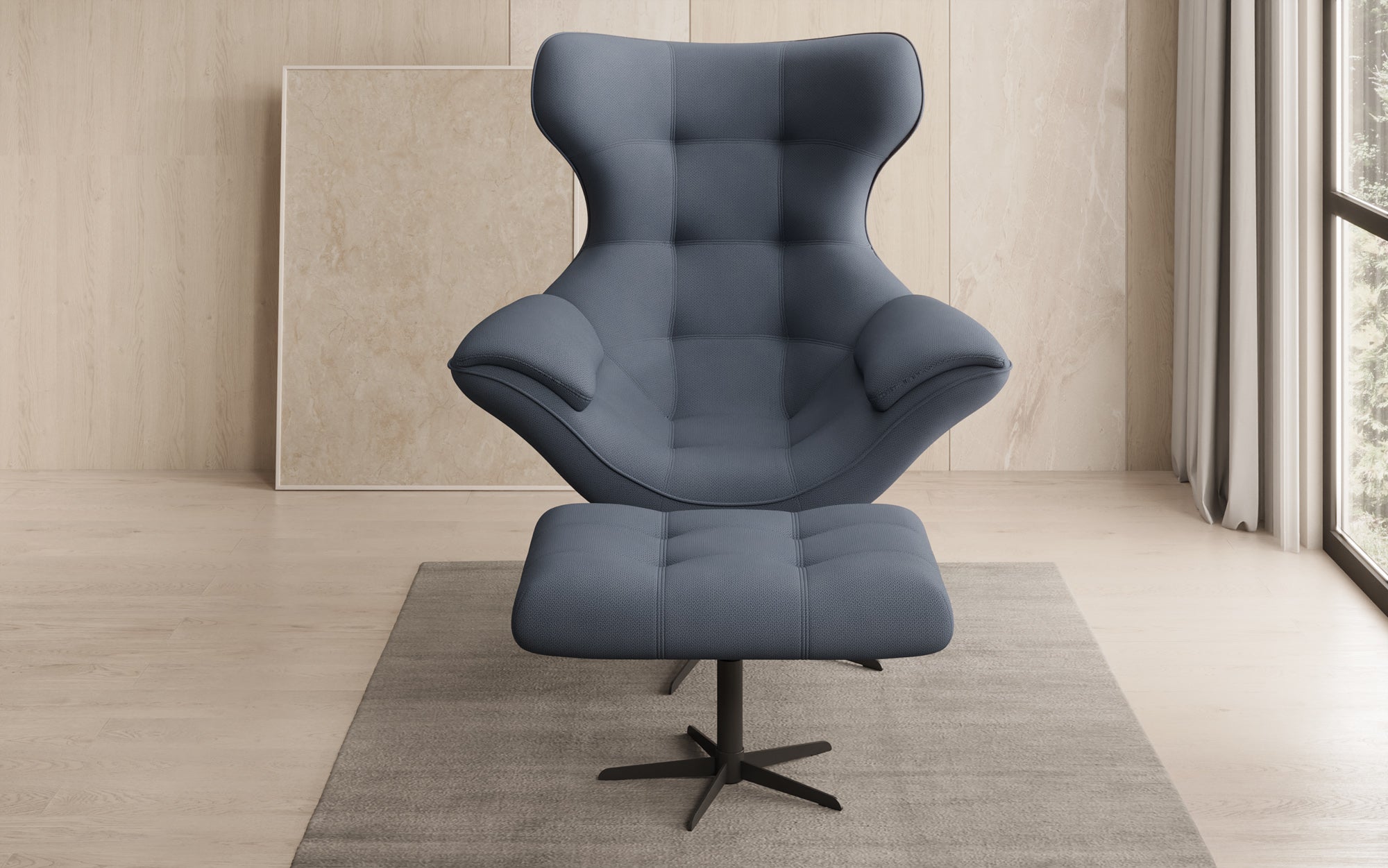Fauteuil-canapé design Aurelio incl. repose-pieds en Tissu
