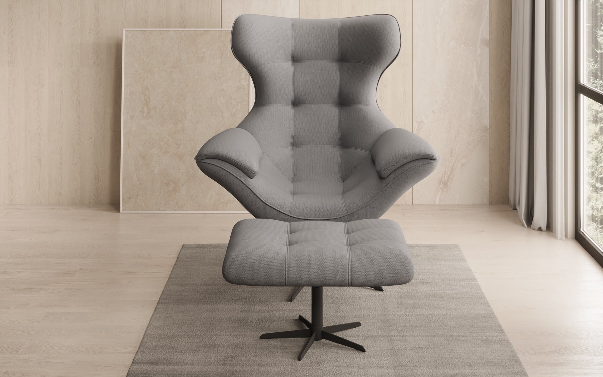 Fauteuil-canapé design Aurelio incl. repose-pieds en Tissu