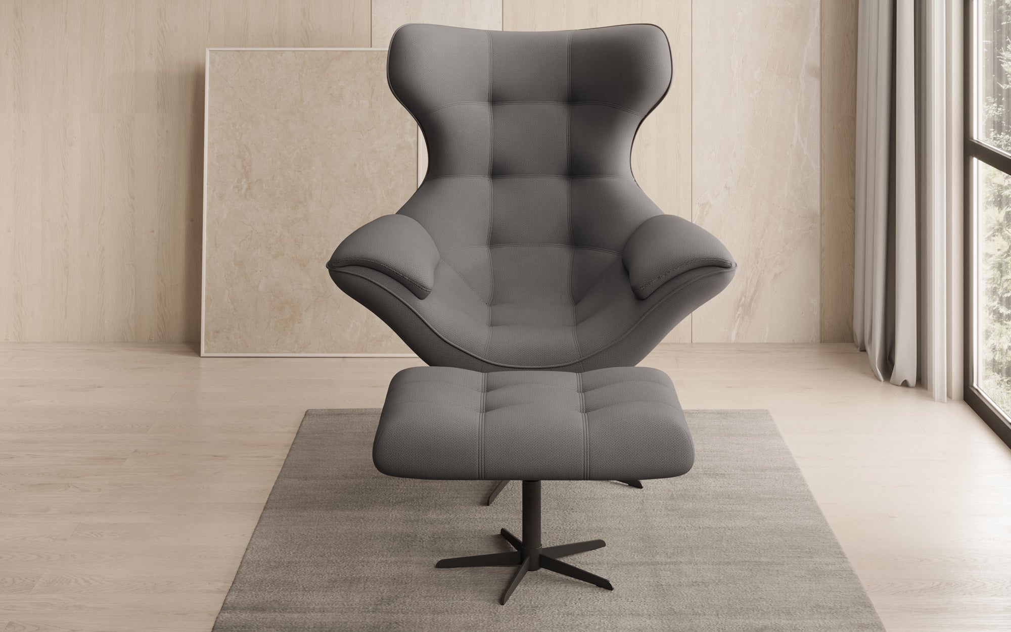 Fauteuil-canapé design Aurelio incl. repose-pieds en Tissu
