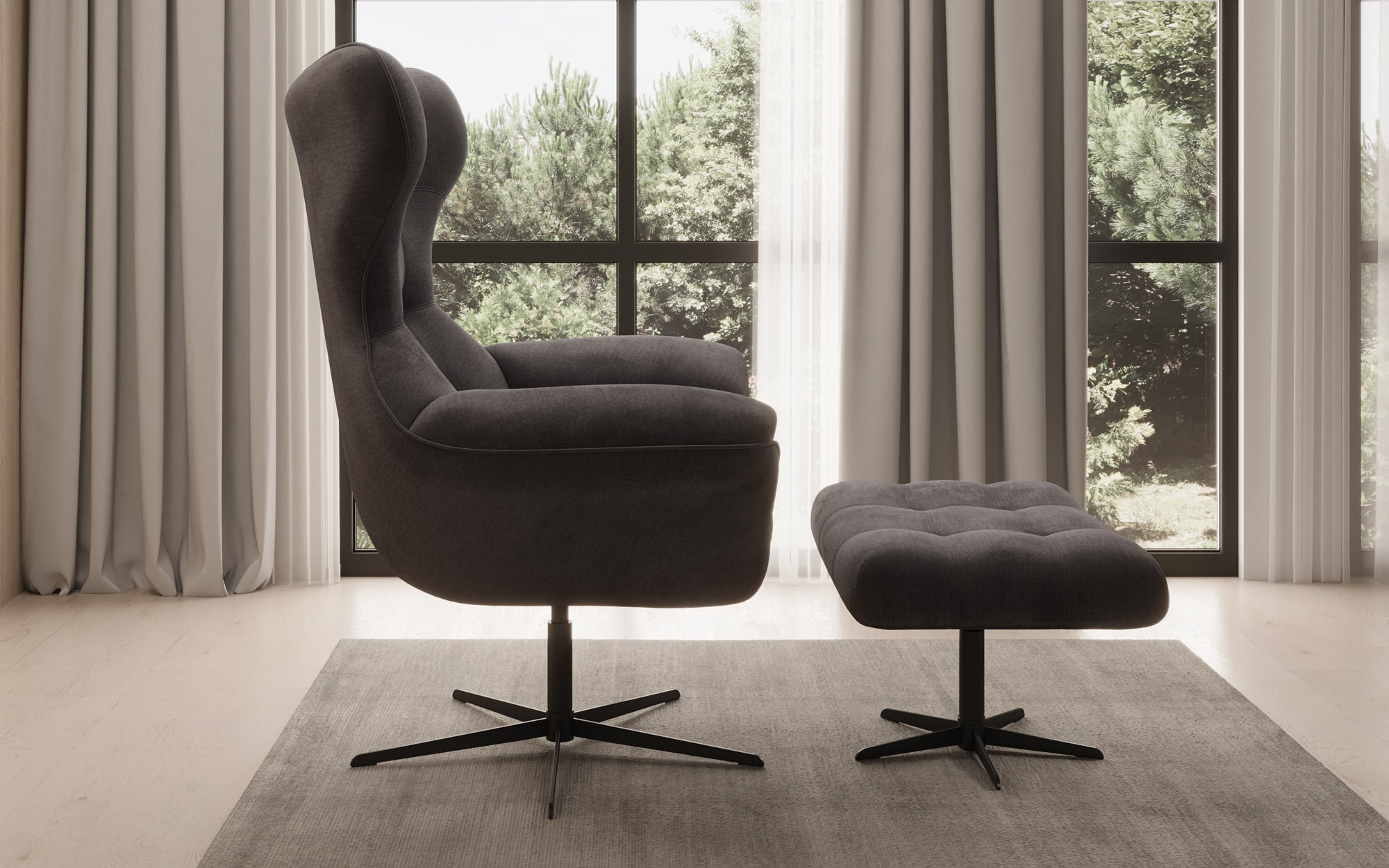Designer Sofa-Sessel Aurelio inkl. Beistellhocker in Fluweel