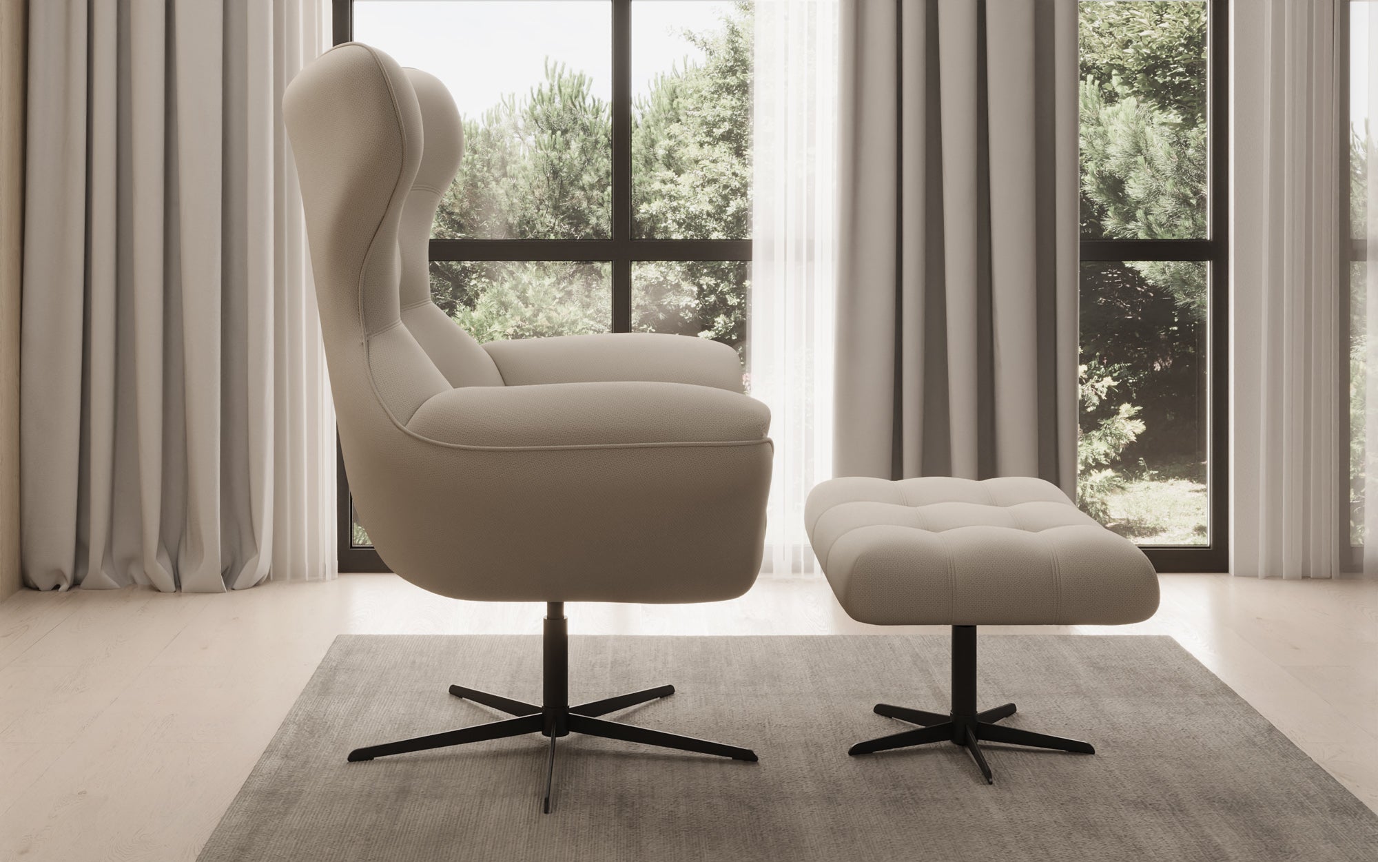 Fauteuil-canapé design Aurelio incl. repose-pieds en Tissu