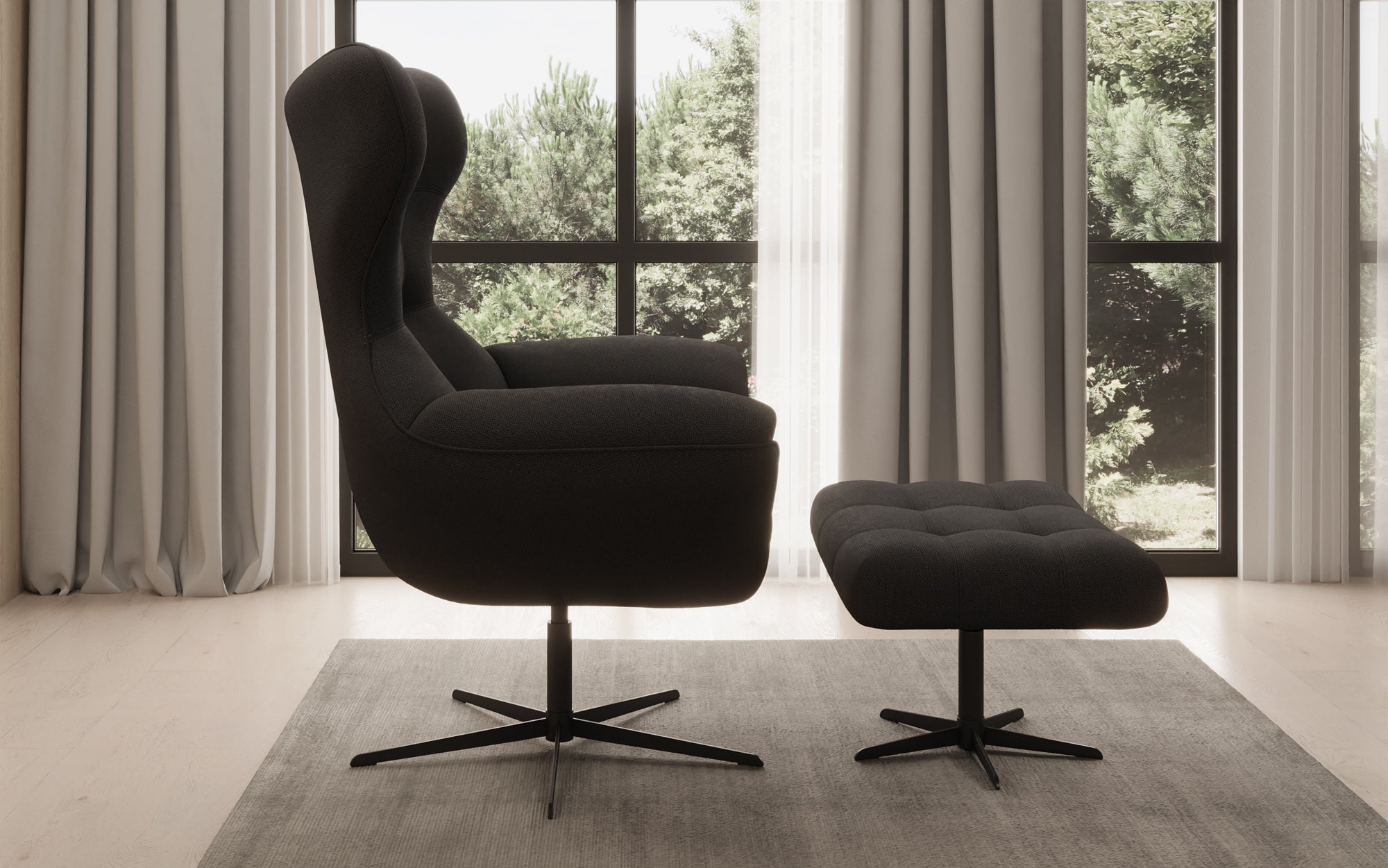 Fauteuil-canapé design Aurelio incl. repose-pieds en Tissu