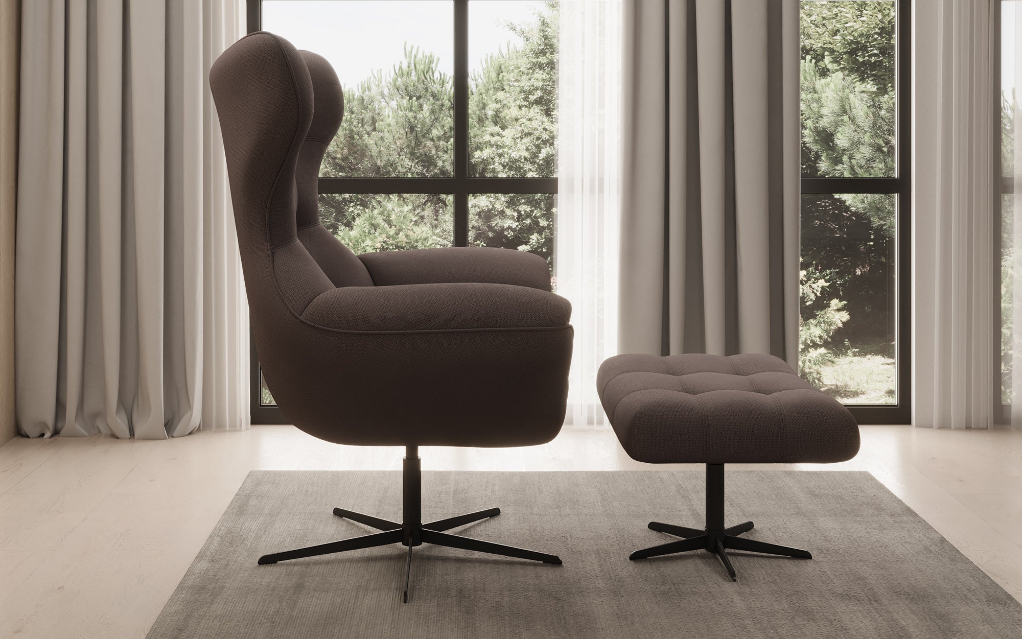 Fauteuil-canapé design Aurelio incl. repose-pieds en Tissu