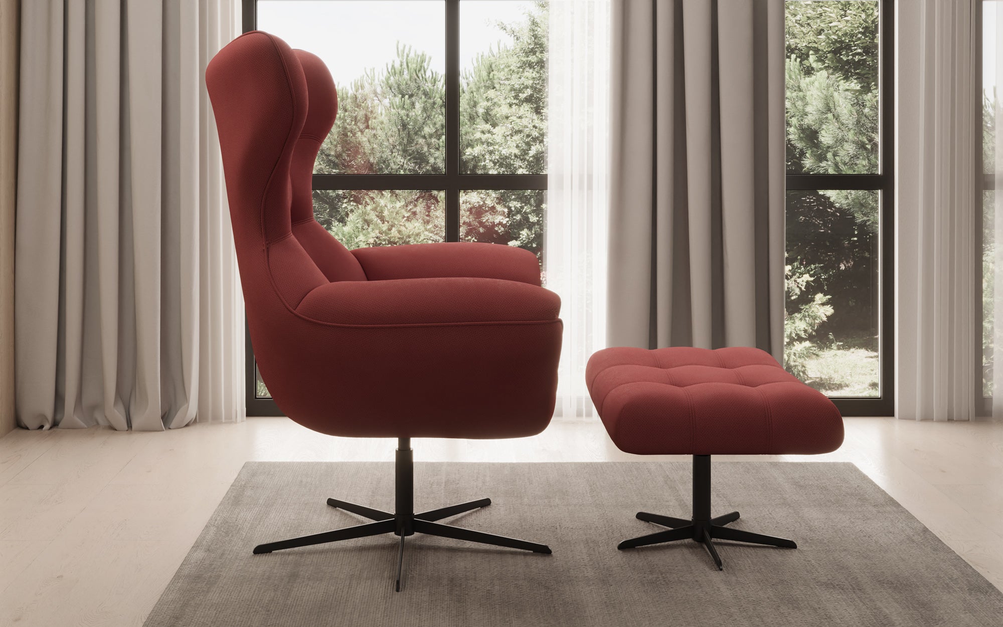 Fauteuil-canapé design Aurelio incl. repose-pieds en Tissu
