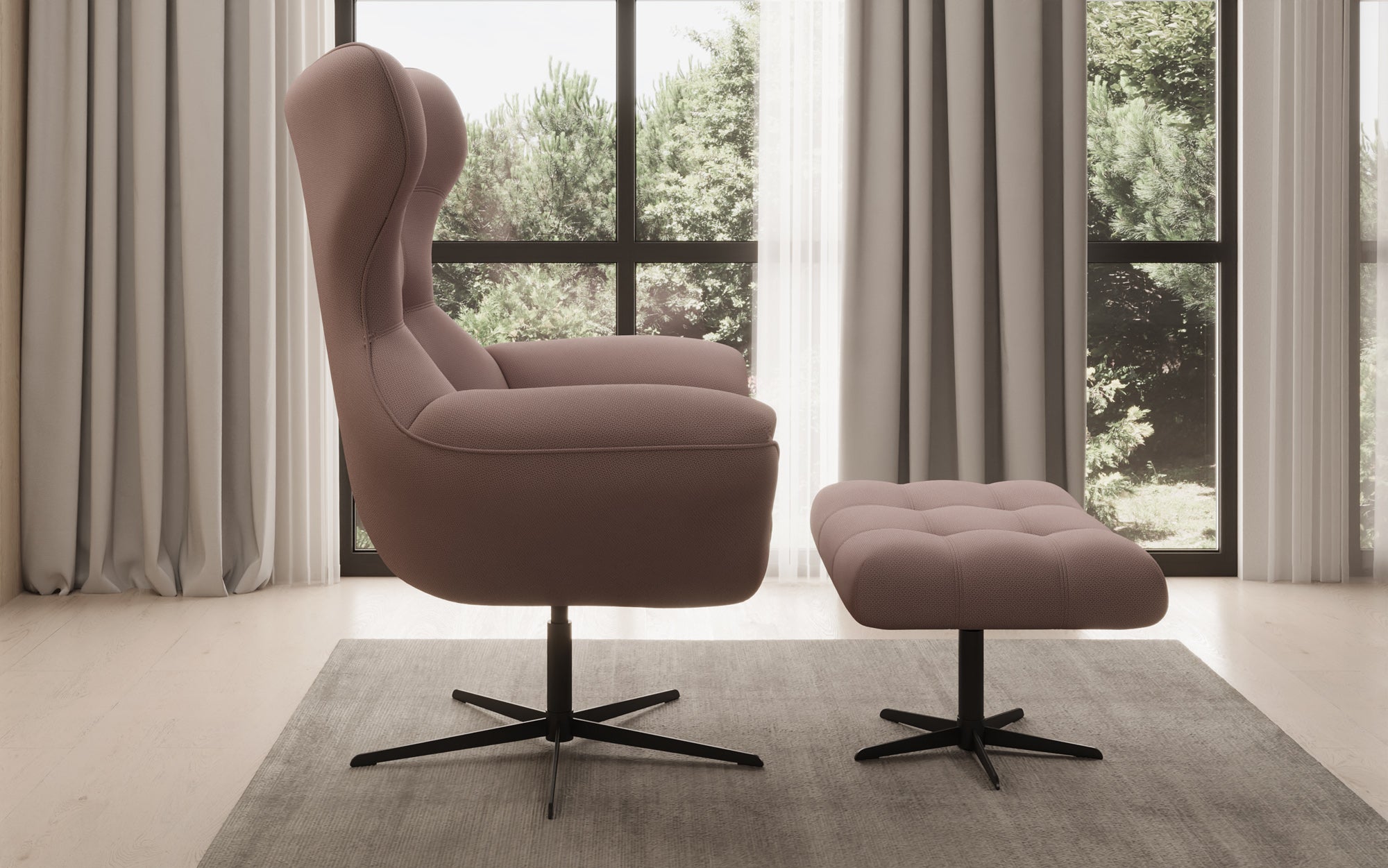 Fauteuil-canapé design Aurelio incl. repose-pieds en Tissu